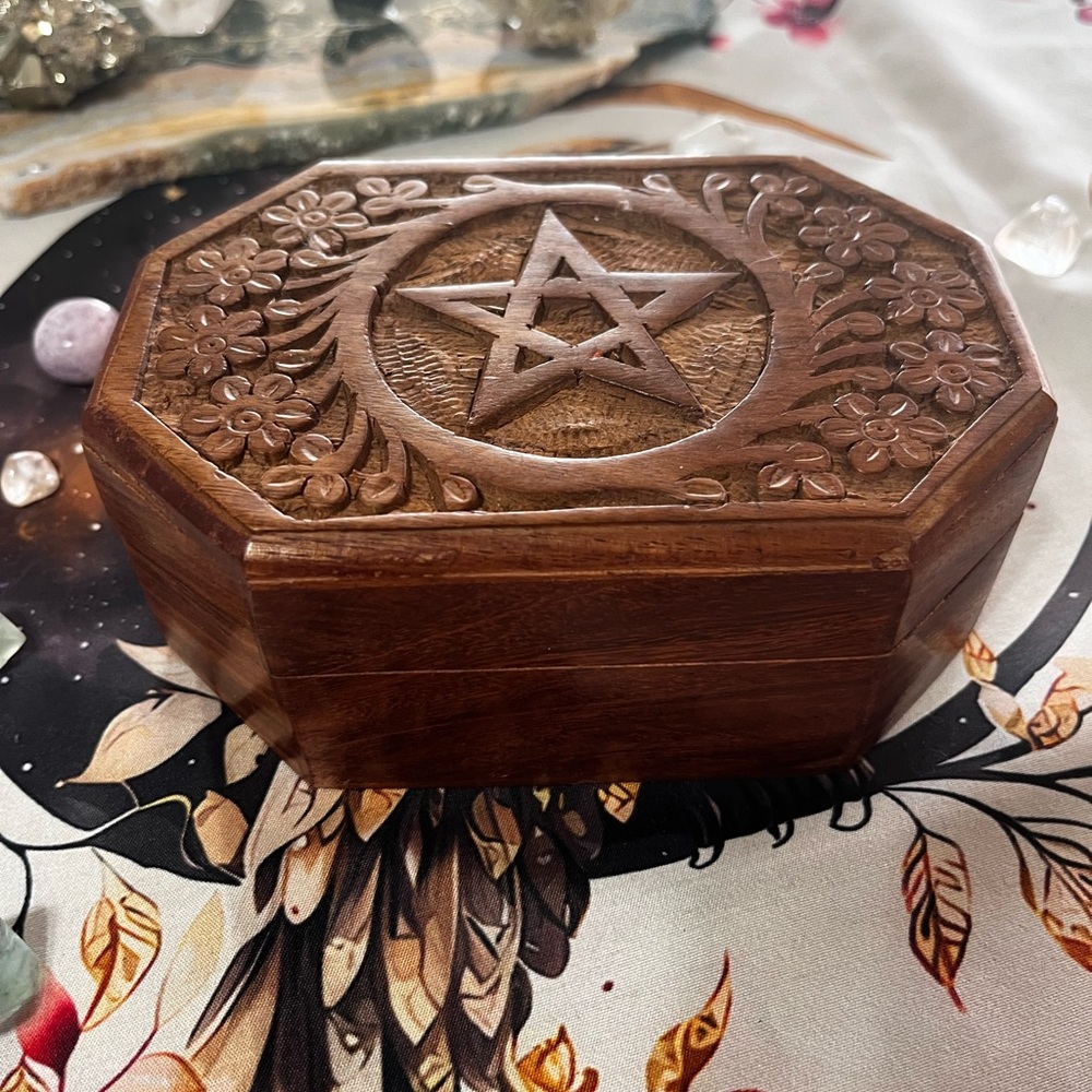 Floral and Pentagram Wooden Keepsake Box